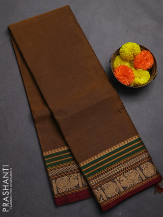Chettinad cotton saree dark mustard and maroon with plain body and thread woven border