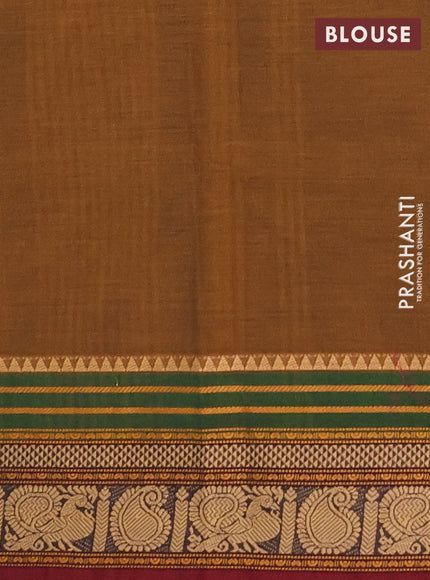 Chettinad cotton saree dark mustard and maroon with plain body and thread woven border