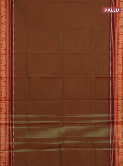 Chettinad cotton saree manthulir green and maroon with plain body and thread woven border