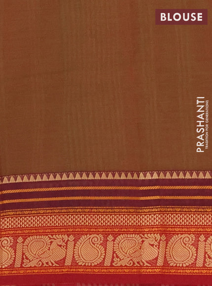 Chettinad cotton saree manthulir green and maroon with plain body and thread woven border