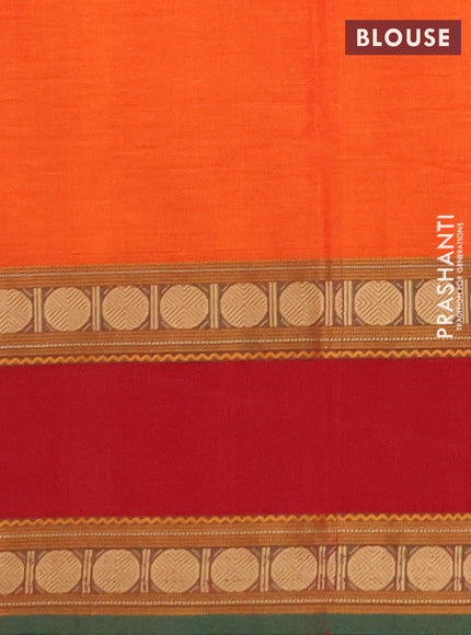 Chettinad cotton saree orange and maroon with plain body and long rettapet thread woven border