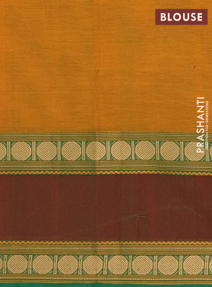 Chettinad cotton saree mustard yellow and green with plain body and rettapet thread woven border