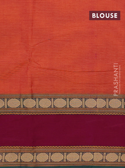 Chettinad cotton saree rust shade and magenta pink with plain body and rettapet thread woven border