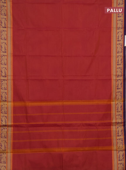 Chettinad cotton saree dual shade of pink and violet with plain body and thread woven border