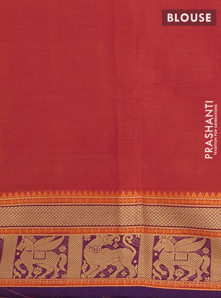 Chettinad cotton saree dual shade of pink and violet with plain body and thread woven border