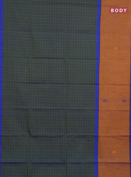 Chettinad cotton saree dual shade of green and rust shade with allover checked pattern and long rettapet thread butta border