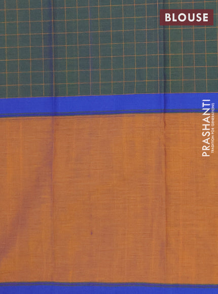 Chettinad cotton saree dual shade of green and rust shade with allover checked pattern and long rettapet thread butta border