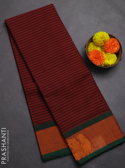 Chettinad cotton saree deep maroon and rust shade with allover thread weaves and rettapet thread woven border