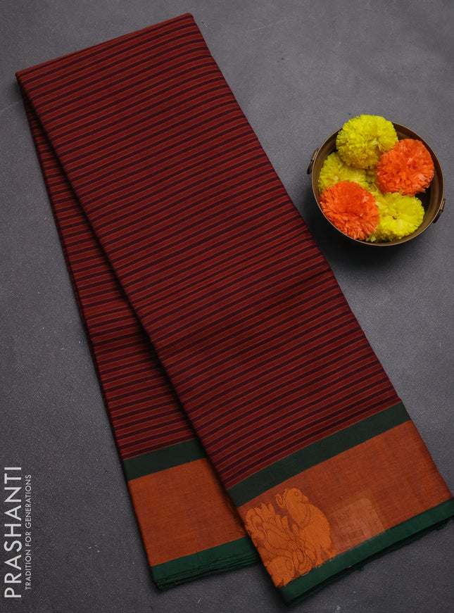Chettinad cotton saree deep maroon and rust shade with allover thread weaves and rettapet thread woven border