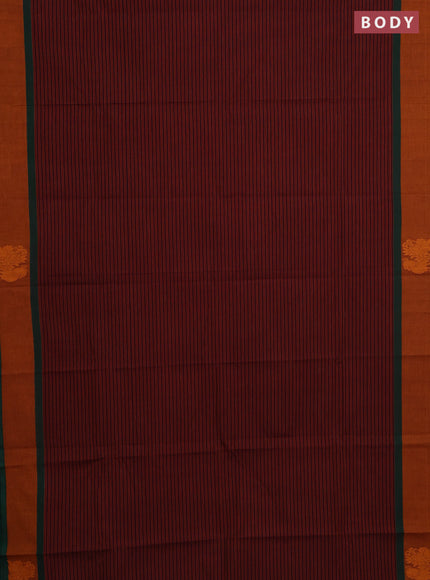 Chettinad cotton saree deep maroon and rust shade with allover thread weaves and rettapet thread woven border
