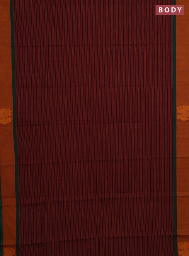 Chettinad cotton saree deep maroon and rust shade with allover thread weaves and rettapet thread woven border