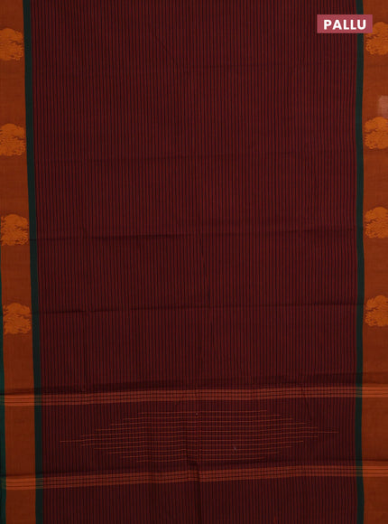 Chettinad cotton saree deep maroon and rust shade with allover thread weaves and rettapet thread woven border