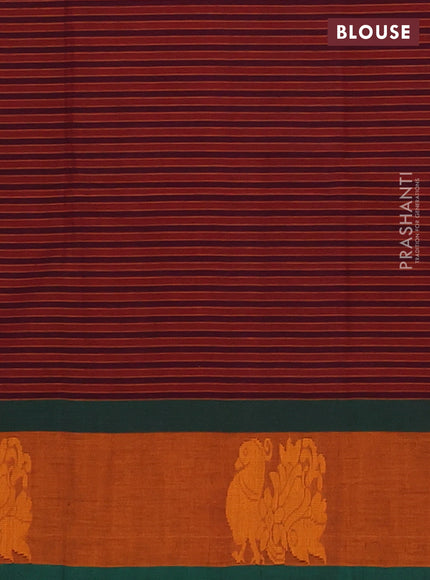 Chettinad cotton saree deep maroon and rust shade with allover thread weaves and rettapet thread woven border