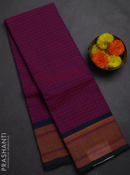 Chettinad cotton saree magenta pink and peach shade with allover thread checks & buttas and rettapet thread woven border