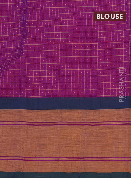Chettinad cotton saree magenta pink and peach shade with allover thread checks & buttas and rettapet thread woven border
