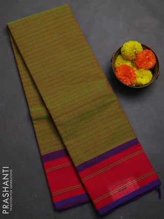 Chettinad cotton saree green and pink with allover thread checks & buttas and rettapet thread woven border