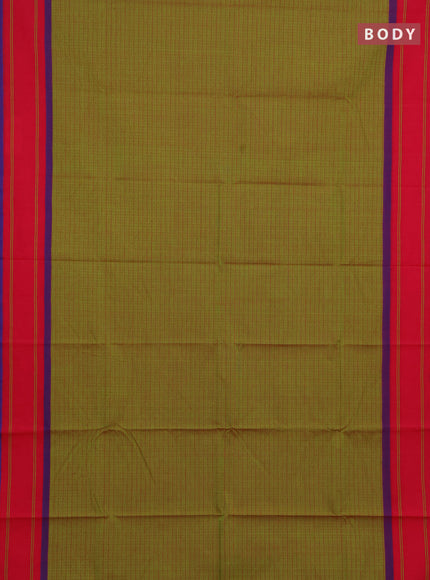 Chettinad cotton saree green and pink with allover thread checks & buttas and rettapet thread woven border