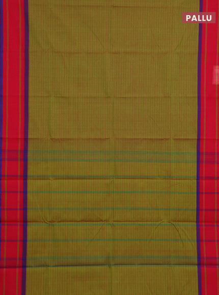Chettinad cotton saree green and pink with allover thread checks & buttas and rettapet thread woven border
