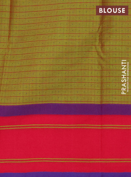Chettinad cotton saree green and pink with allover thread checks & buttas and rettapet thread woven border