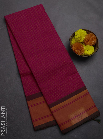 Chettinad cotton saree pink and orange with allover thread checks & buttas and rettapet thread woven border