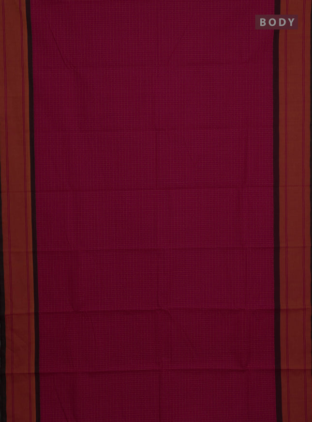 Chettinad cotton saree pink and orange with allover thread checks & buttas and rettapet thread woven border