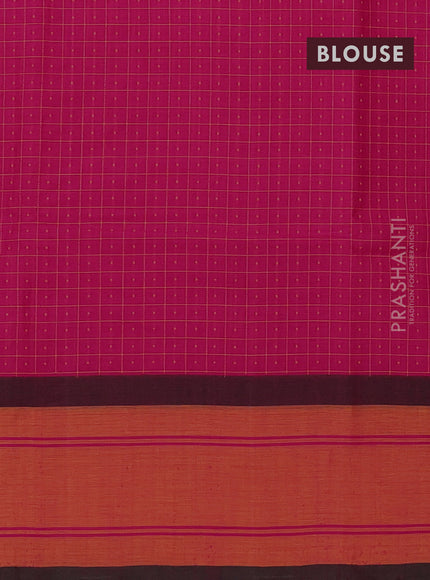 Chettinad cotton saree pink and orange with allover thread checks & buttas and rettapet thread woven border