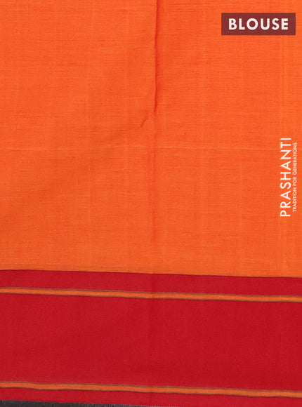 Chettinad cotton saree orange and red with allover thread checked pattern and rettapet thread woven border