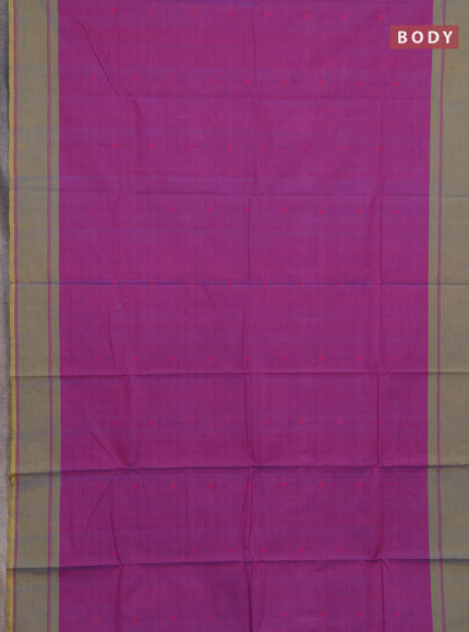 Chettinad cotton saree purple and elaichi green with allover thread checked pattern and rettapet thread woven border
