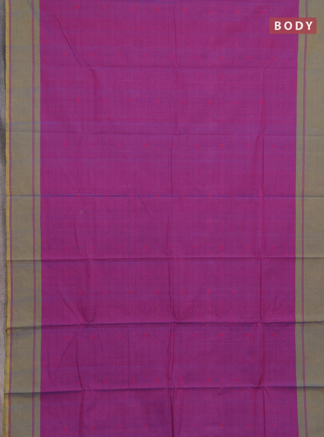 Chettinad cotton saree purple and elaichi green with allover thread checked pattern and rettapet thread woven border