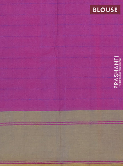 Chettinad cotton saree purple and elaichi green with allover thread checked pattern and rettapet thread woven border
