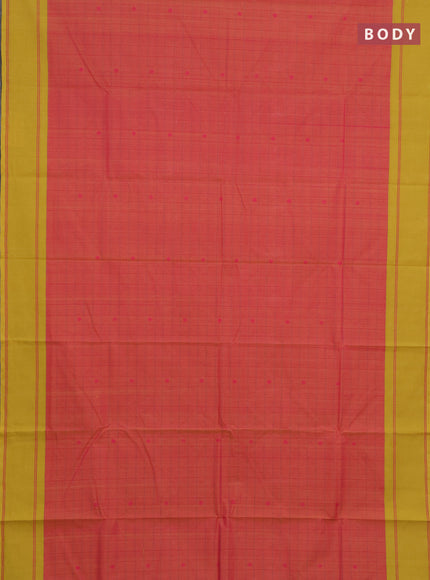Chettinad cotton saree pink and elaichi green with allover thread checked pattern and rettapet thread woven border
