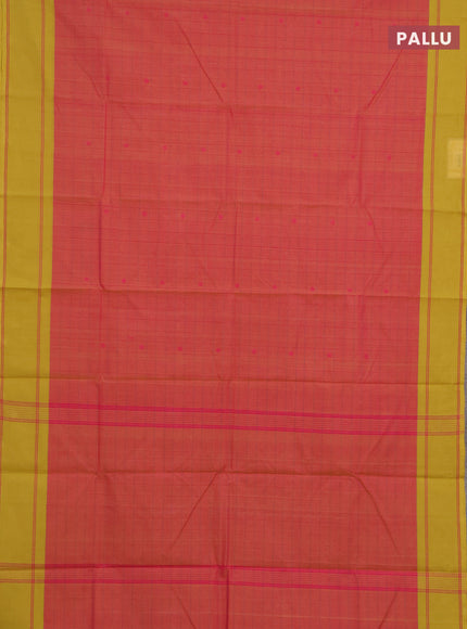 Chettinad cotton saree pink and elaichi green with allover thread checked pattern and rettapet thread woven border