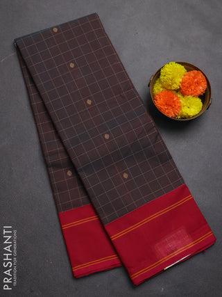 Chettinad cotton saree dual shade of bluish maroon and pink with allover thread checked pattern and rettapet thread woven border