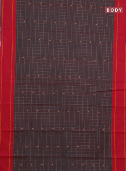 Chettinad cotton saree dual shade of bluish maroon and pink with allover thread checked pattern and rettapet thread woven border