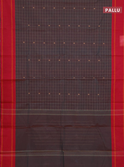 Chettinad cotton saree dual shade of bluish maroon and pink with allover thread checked pattern and rettapet thread woven border