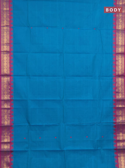 Chettinad cotton saree cs blue and purple with thread woven buttas and zari woven border