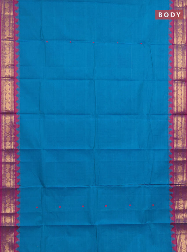 Chettinad cotton saree cs blue and purple with thread woven buttas and zari woven border