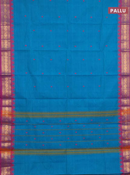 Chettinad cotton saree cs blue and purple with thread woven buttas and zari woven border