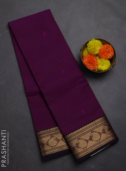 Chettinad cotton saree magenta pink and coffee brown with thread woven buttas and zari woven border