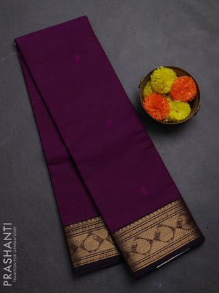 Chettinad cotton saree magenta pink and coffee brown with thread woven buttas and zari woven border