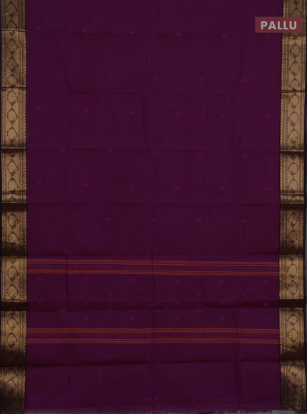 Chettinad cotton saree magenta pink and coffee brown with thread woven buttas and zari woven border