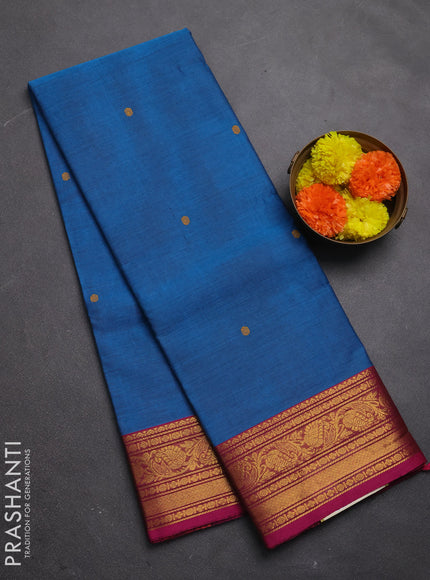 Chettinad cotton saree cs blue and magenta pink with thread woven buttas and zari woven border