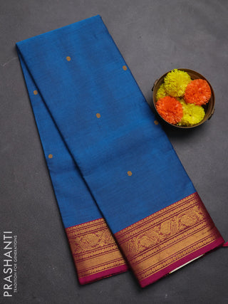Chettinad cotton saree cs blue and magenta pink with thread woven buttas and zari woven border