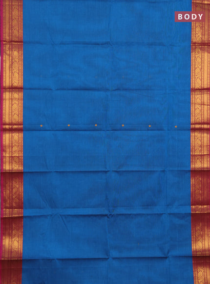 Chettinad cotton saree cs blue and magenta pink with thread woven buttas and zari woven border