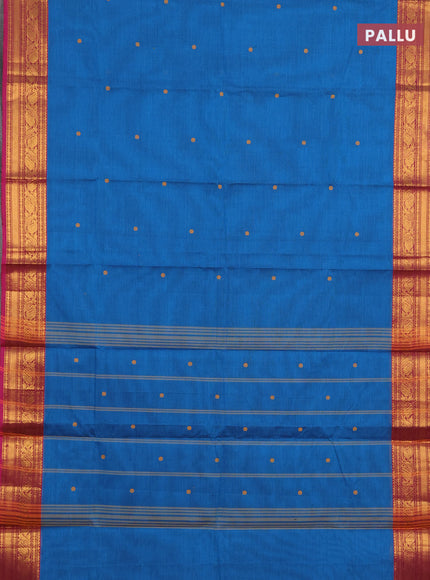 Chettinad cotton saree cs blue and magenta pink with thread woven buttas and zari woven border