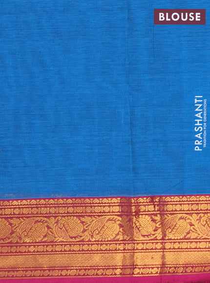 Chettinad cotton saree cs blue and magenta pink with thread woven buttas and zari woven border