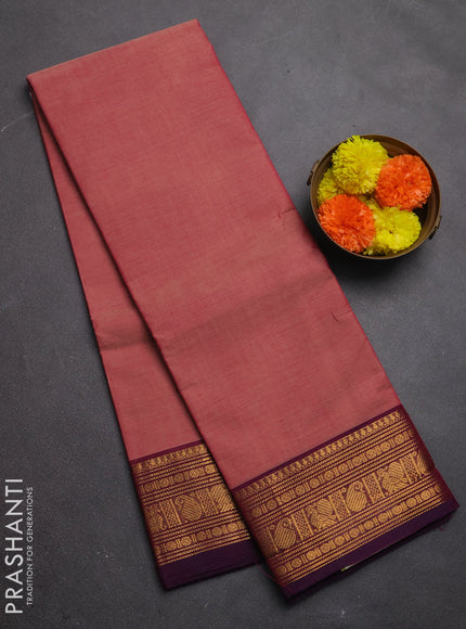 Chettinad cotton saree pink and purple with plain body and zari woven border