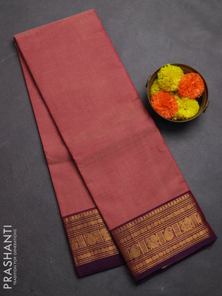 Chettinad cotton saree pink and purple with plain body and zari woven border