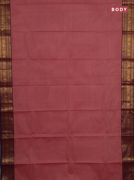 Chettinad cotton saree pink and purple with plain body and zari woven border
