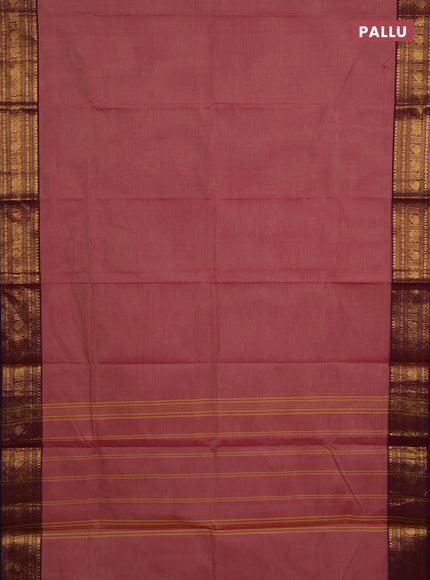 Chettinad cotton saree pink and purple with plain body and zari woven border